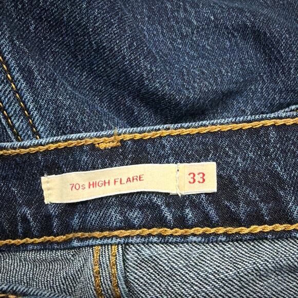Levi's Premium 70's High Flare Jeans Womens 33 x 34 Dark Wash Blue Denim - Picture 3 of 11
